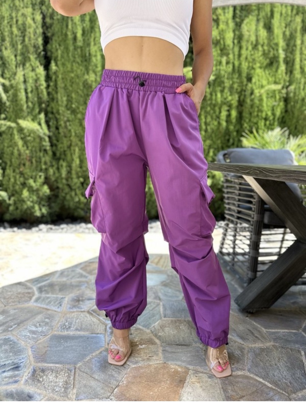 417. Parachute Ruched Cargo Pants in Blue Jewel - Picture 8 of 9